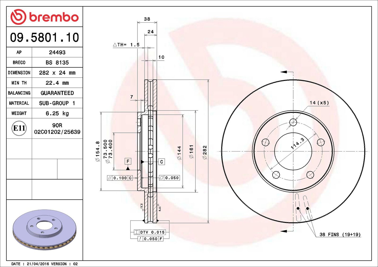 BREMBO 09.5801.10 - Bremsscheibe