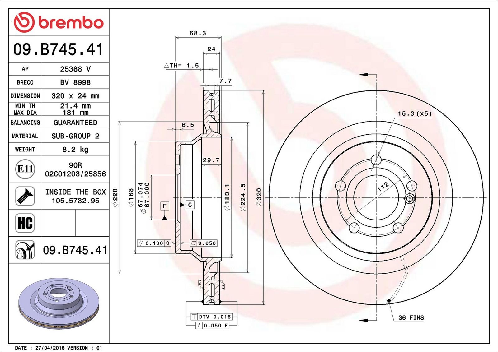 BREMBO 09.B745.41 - Bremsscheibe