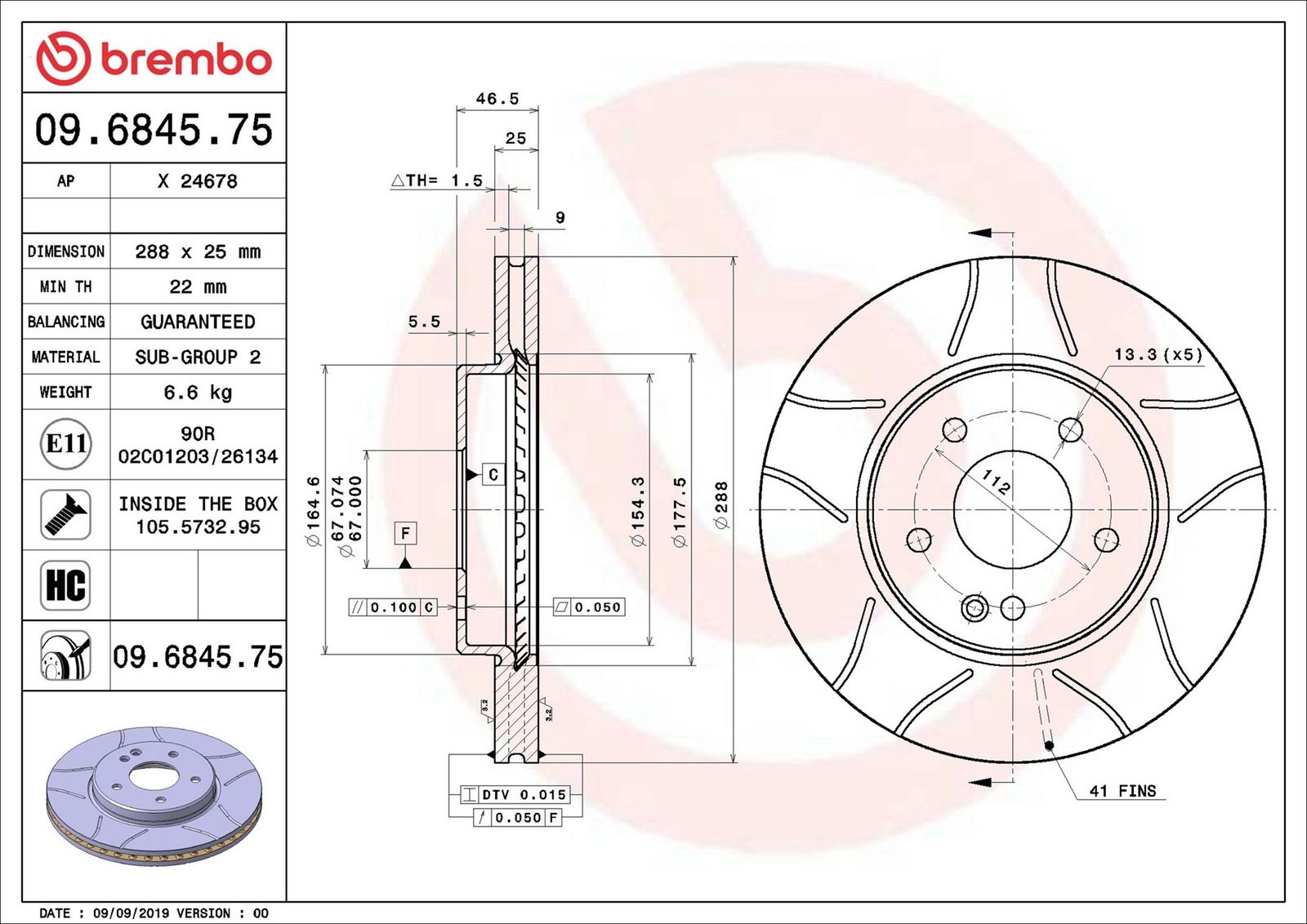BREMBO 09.6845.75 - Bremsscheibe