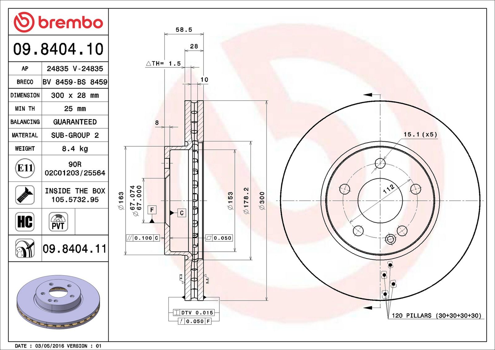 BREMBO 09.8404.11 - Bremsscheibe