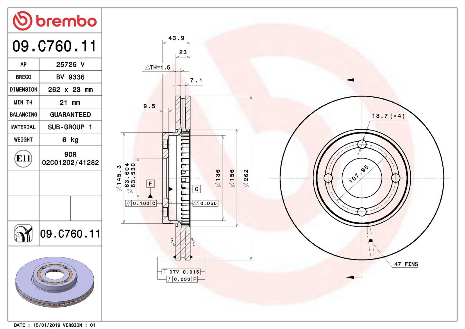 BREMBO 09.C760.11 - Bremsscheibe
