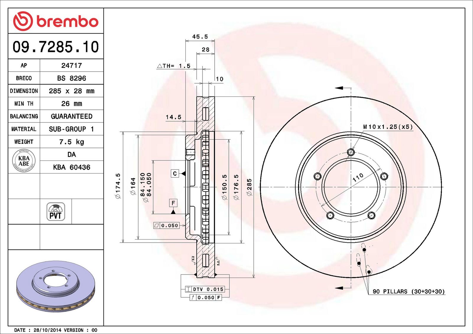 BREMBO 09.7285.10 - Bremsscheibe