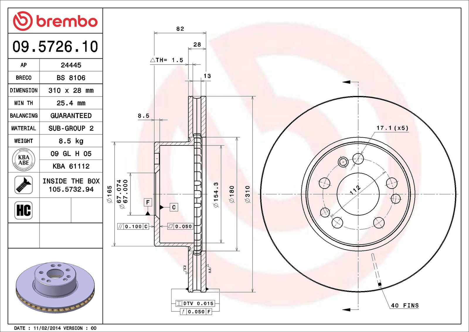 BREMBO 09.5726.10 - Bremsscheibe