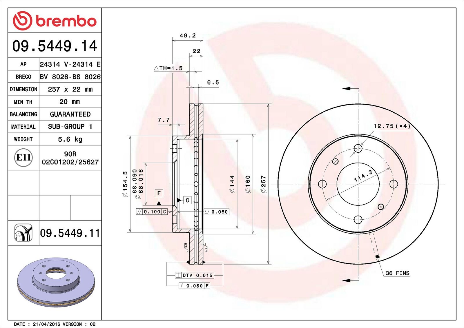 BREMBO 09.5449.11 - Bremsscheibe