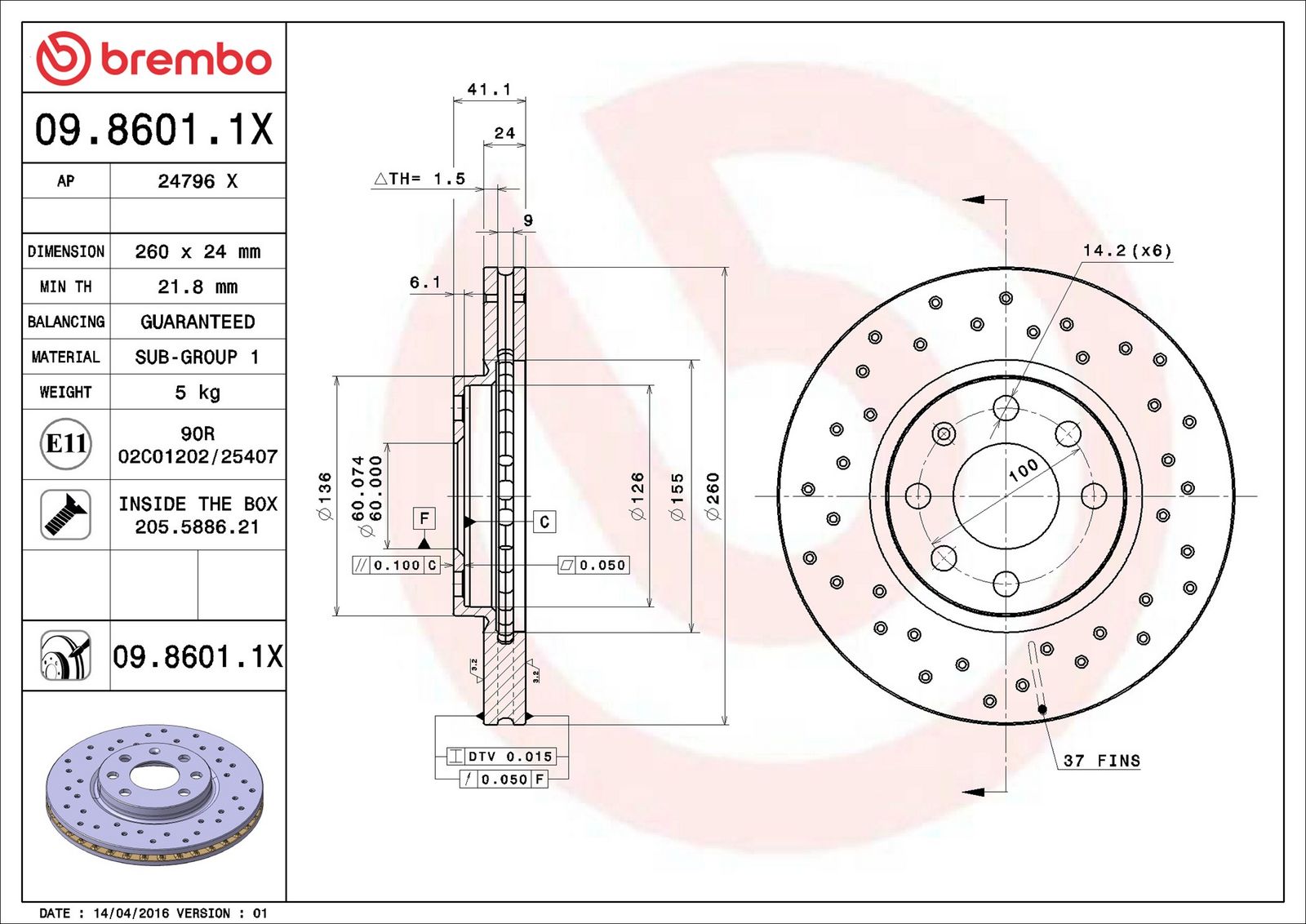 BREMBO 09.8601.1X - Bremsscheibe