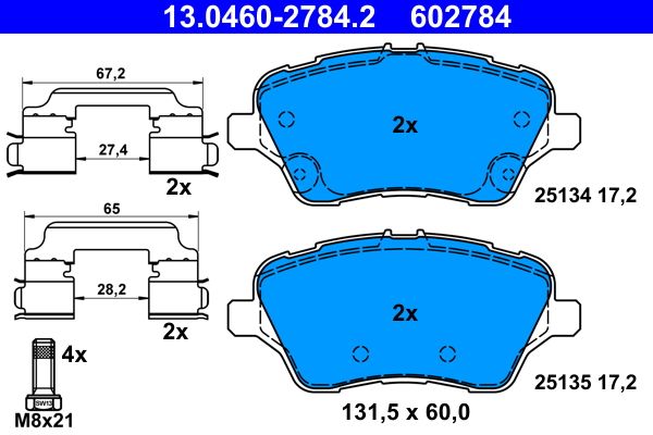 ATE 13.0460-2784.2 - Bremsbelagsatz, Scheibenbremse