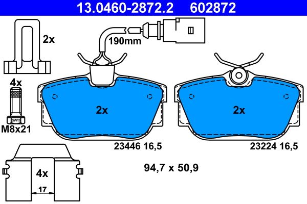 ATE 13.0460-2872.2 - Bremsbelagsatz, Scheibenbremse