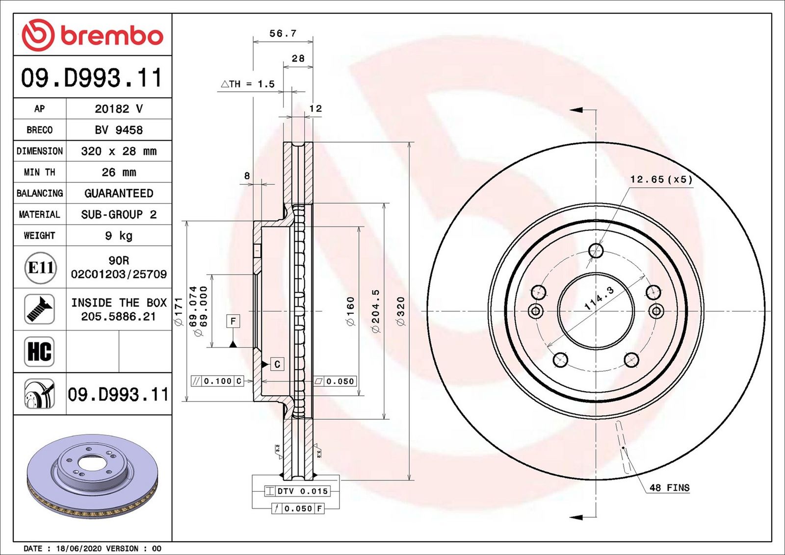 BREMBO 09.D993.11 - Bremsscheibe
