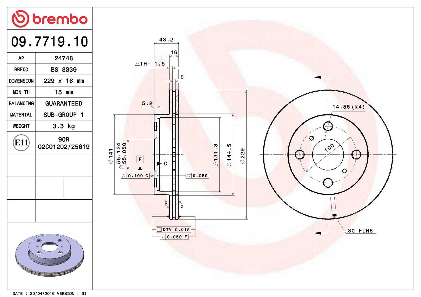 BREMBO 09.7719.10 - Bremsscheibe
