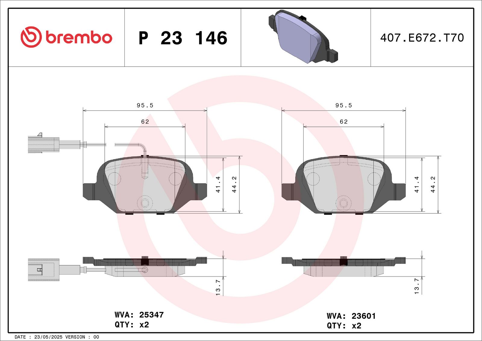 BREMBO P 23 146 - Bremsbelagsatz, Scheibenbremse