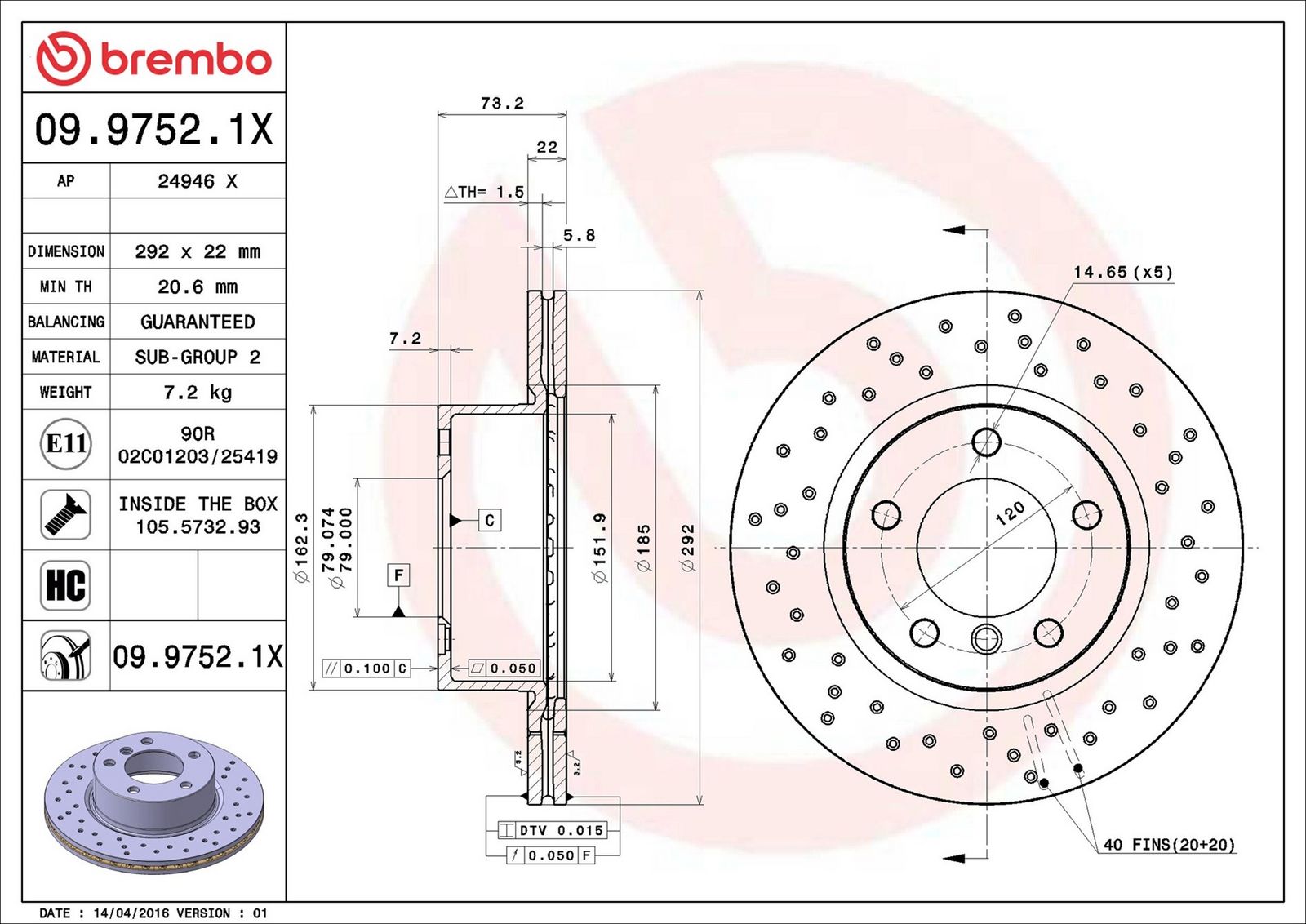 BREMBO 09.9752.1X - Bremsscheibe