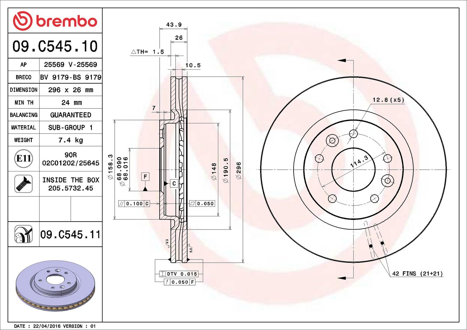 BREMBO 09.C545.11 - Bremsscheibe