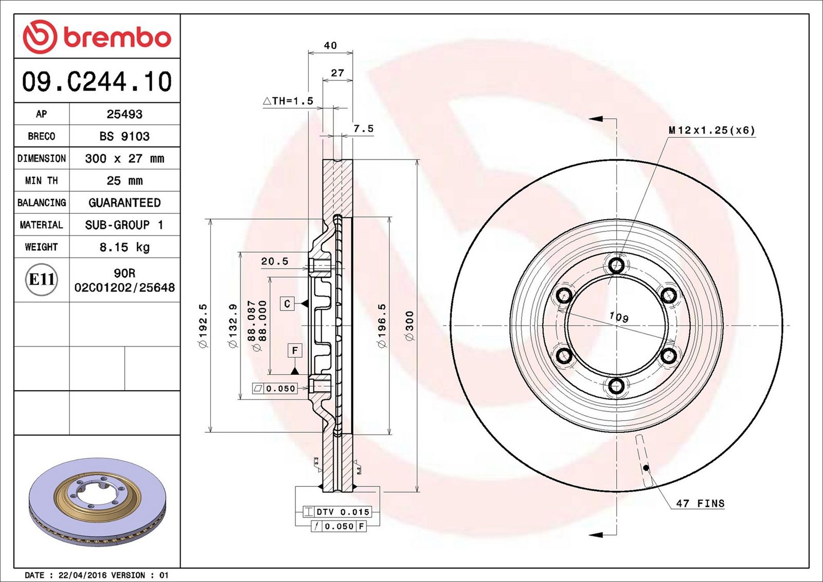 BREMBO 09.C244.10 - Bremsscheibe