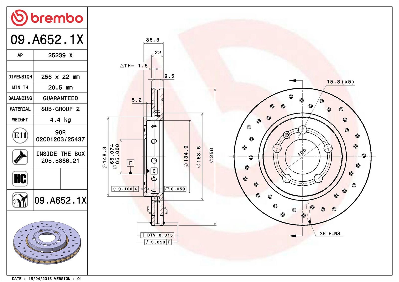BREMBO 09.A652.1X - Bremsscheibe