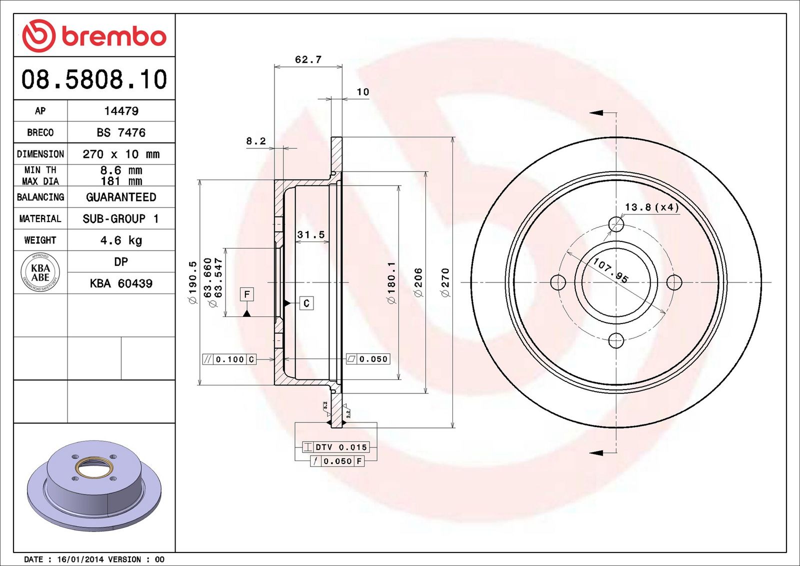 BREMBO 08.5808.10 - Bremsscheibe