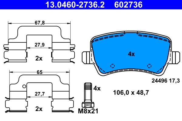 ATE 13.0460-2736.2 - Bremsbelagsatz, Scheibenbremse