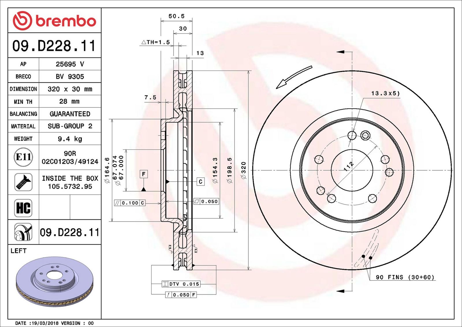 BREMBO 09.D228.11 - Bremsscheibe