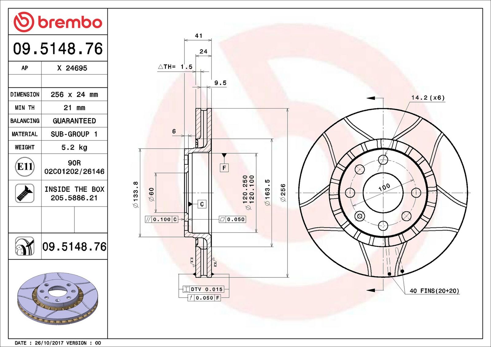 BREMBO 09.5148.76 - Bremsscheibe