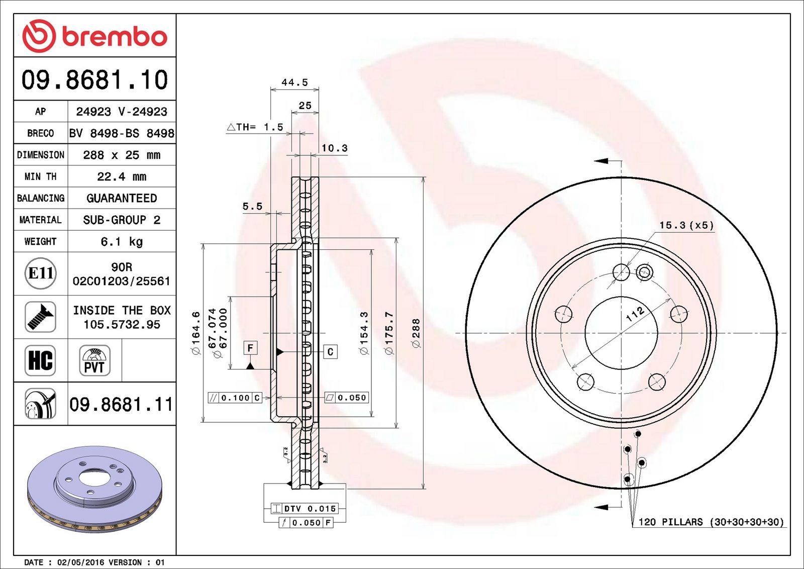 BREMBO 09.8681.11 - Bremsscheibe