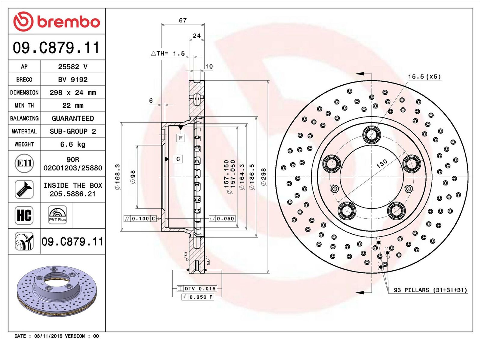 BREMBO 09.C879.11 - Bremsscheibe