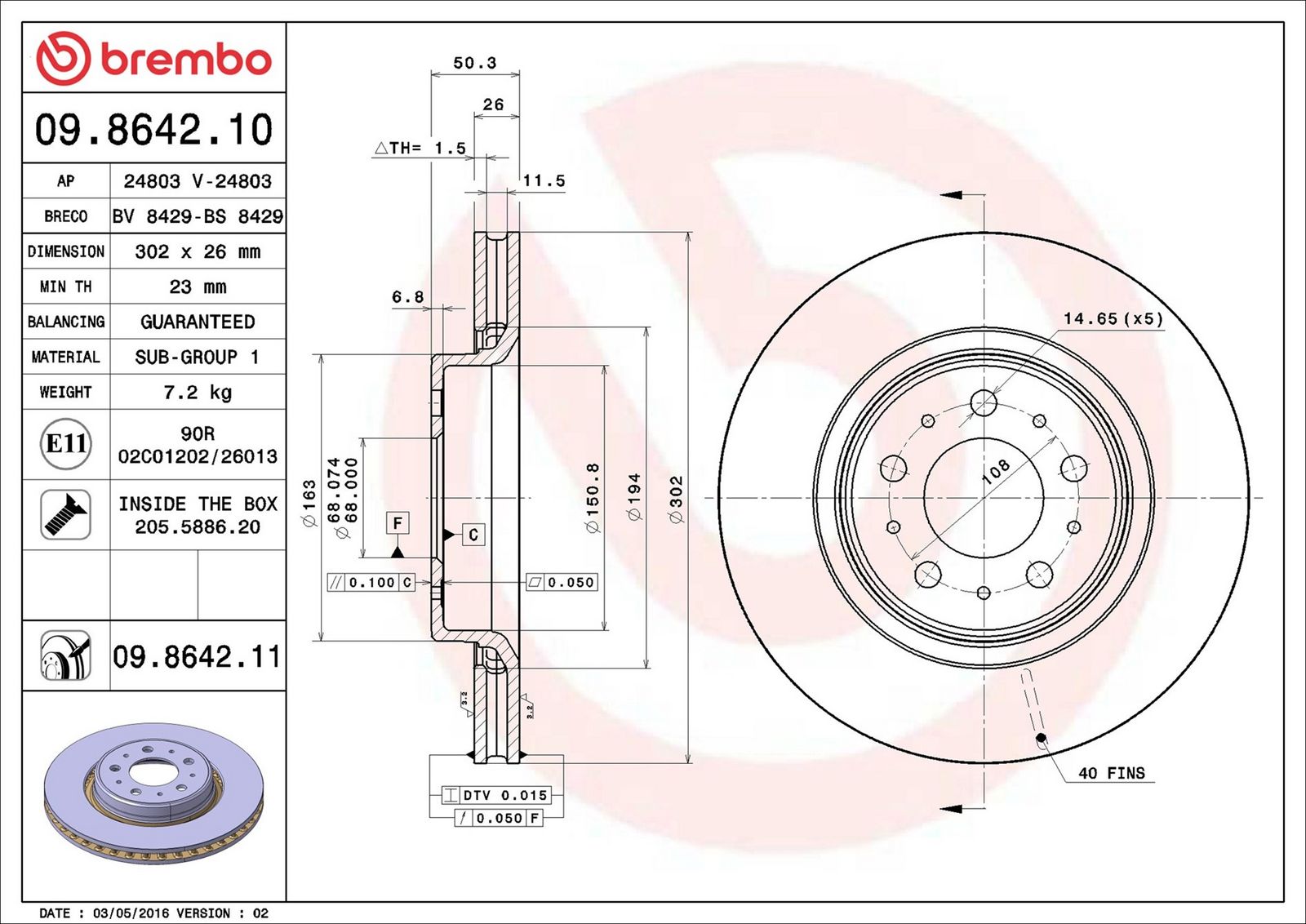 BREMBO 09.8642.11 - Bremsscheibe