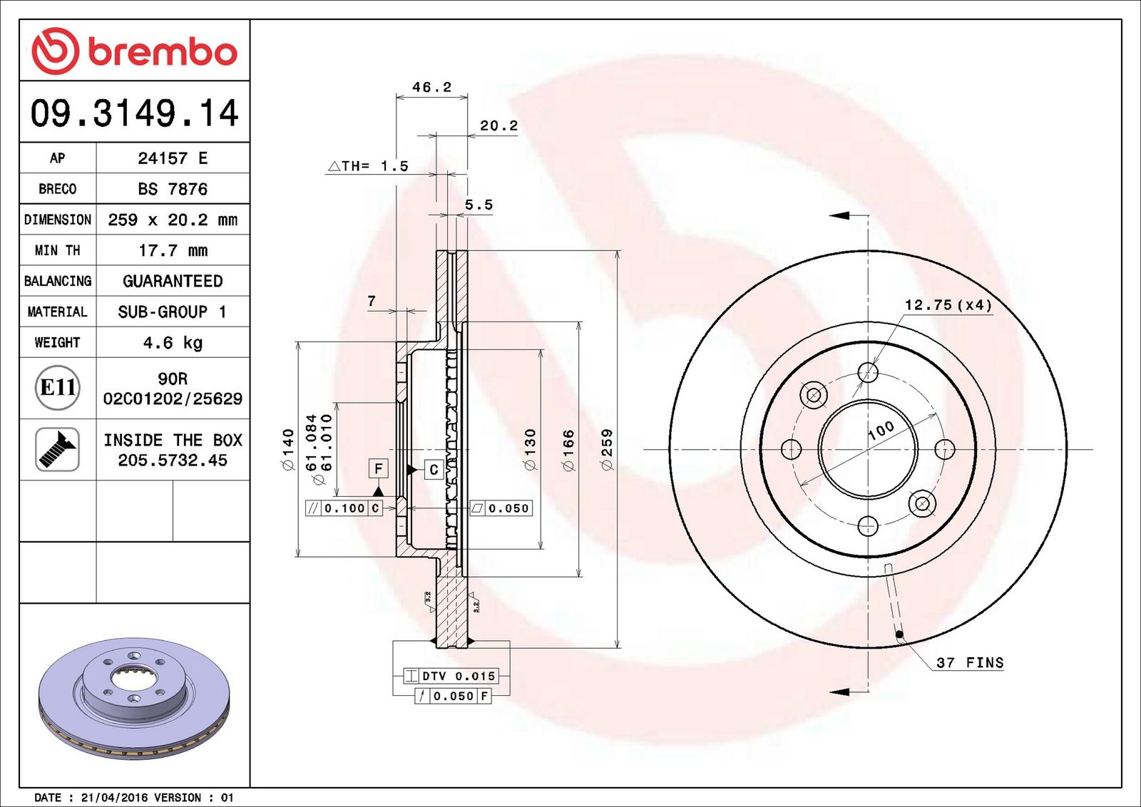 BREMBO 09.3149.14 - Bremsscheibe
