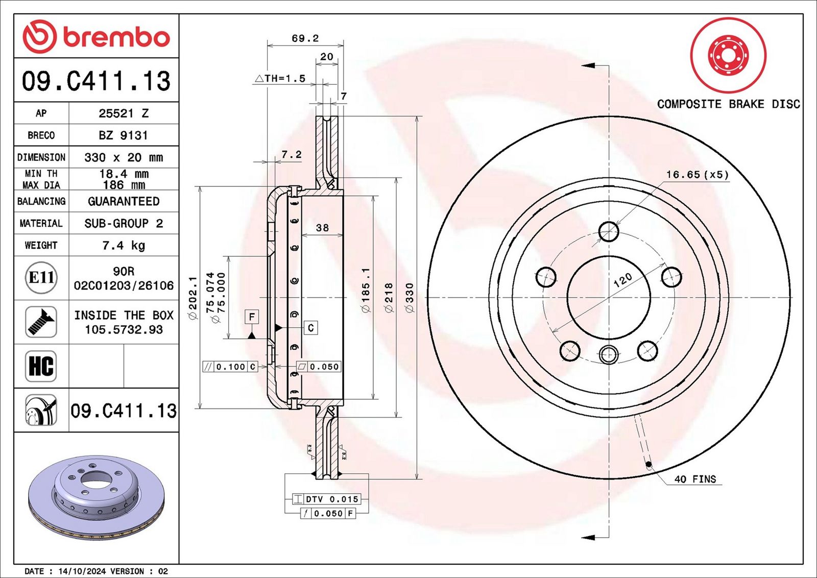 BREMBO 09.C411.13 - Bremsscheibe