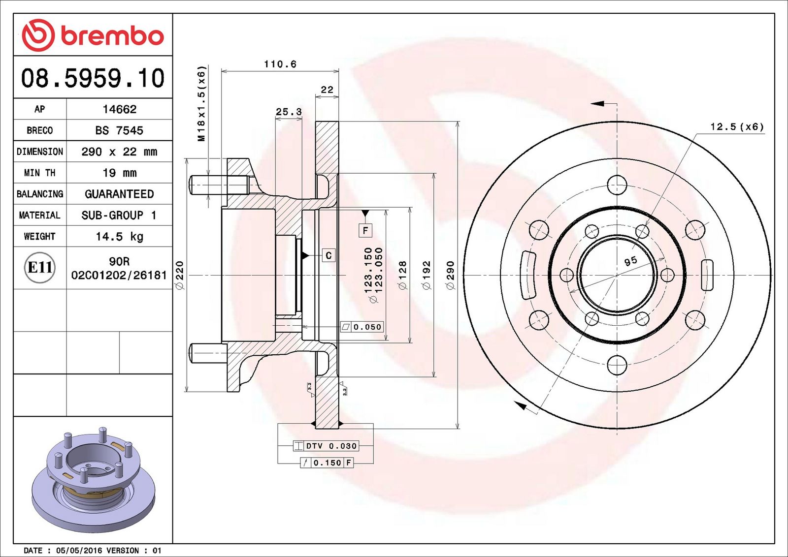 BREMBO 08.5959.10 - Bremsscheibe