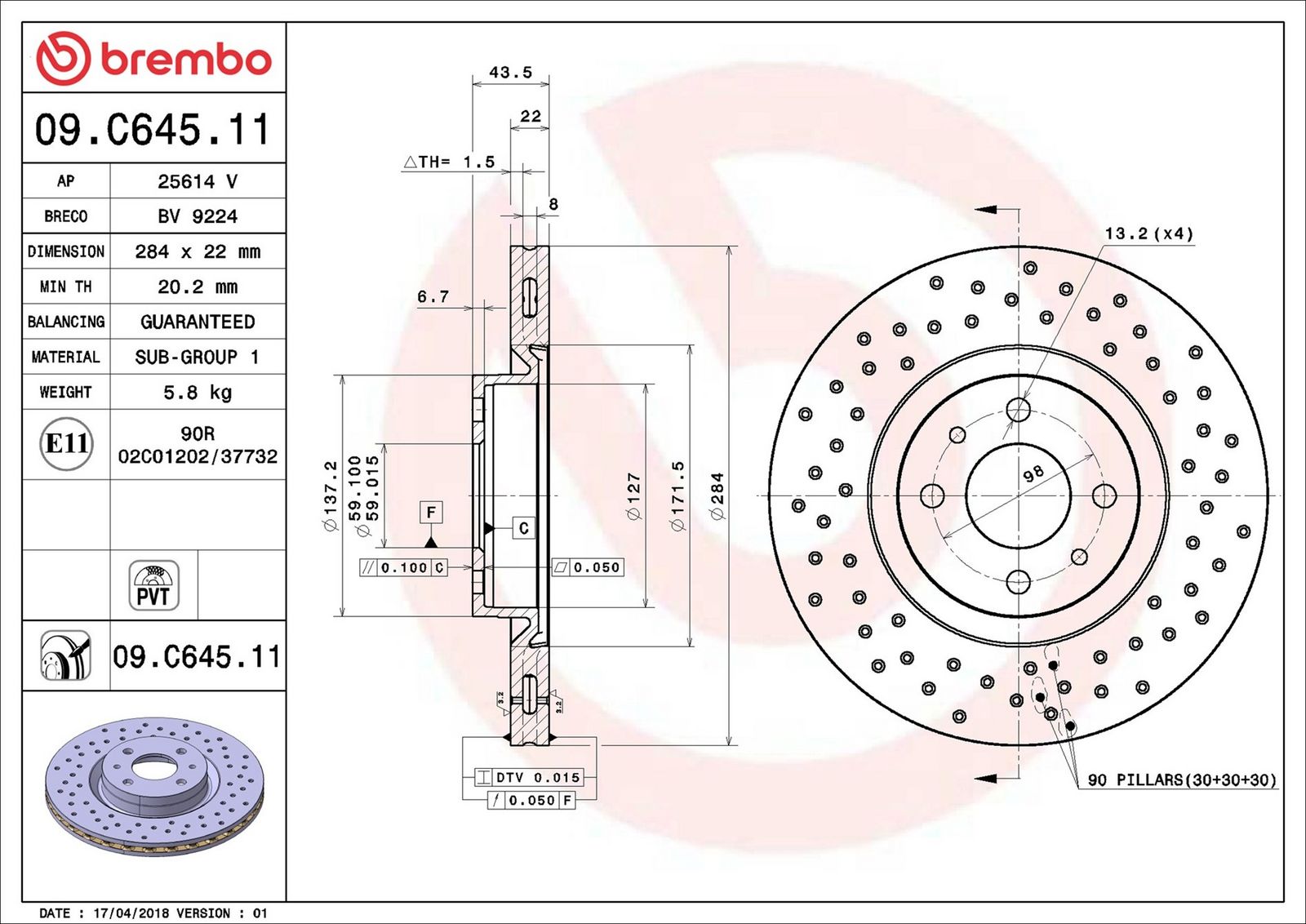 BREMBO 09.C645.11 - Bremsscheibe