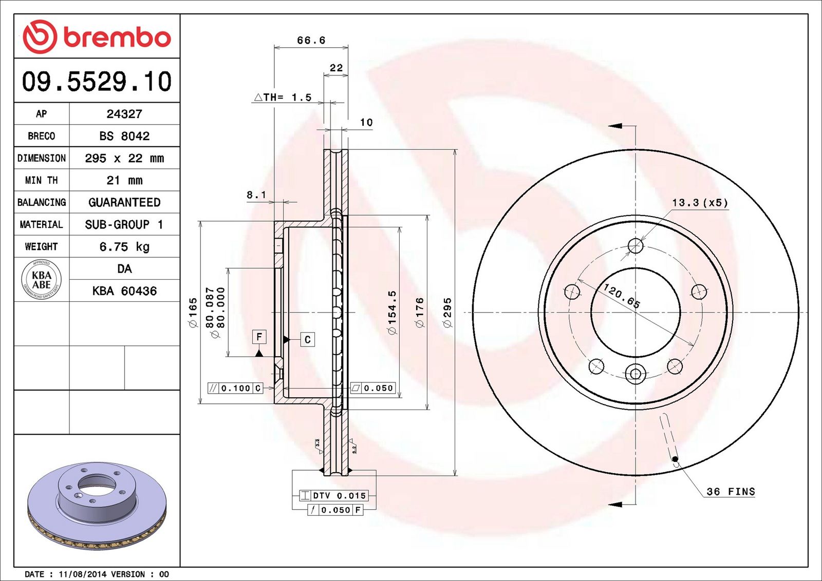 BREMBO 09.5529.10 - Bremsscheibe
