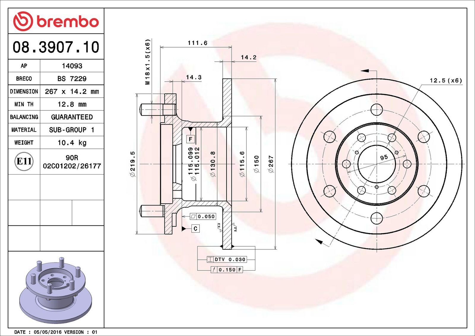BREMBO 08.3907.10 - Bremsscheibe