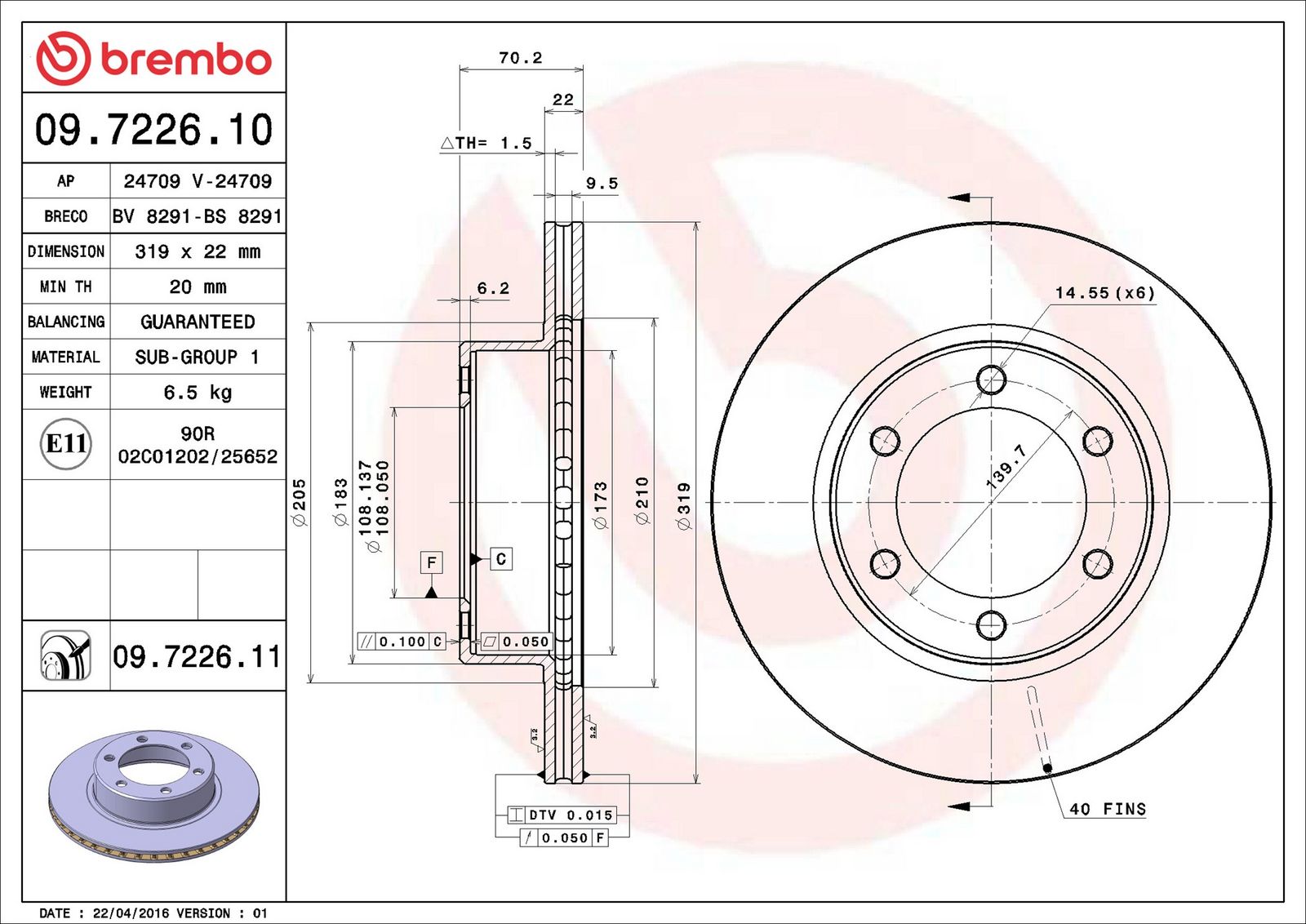 BREMBO 09.7226.11 - Bremsscheibe