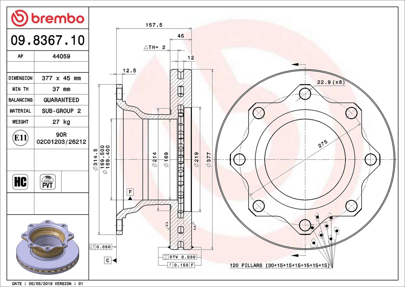 BREMBO 09.8367.10 - Bremsscheibe