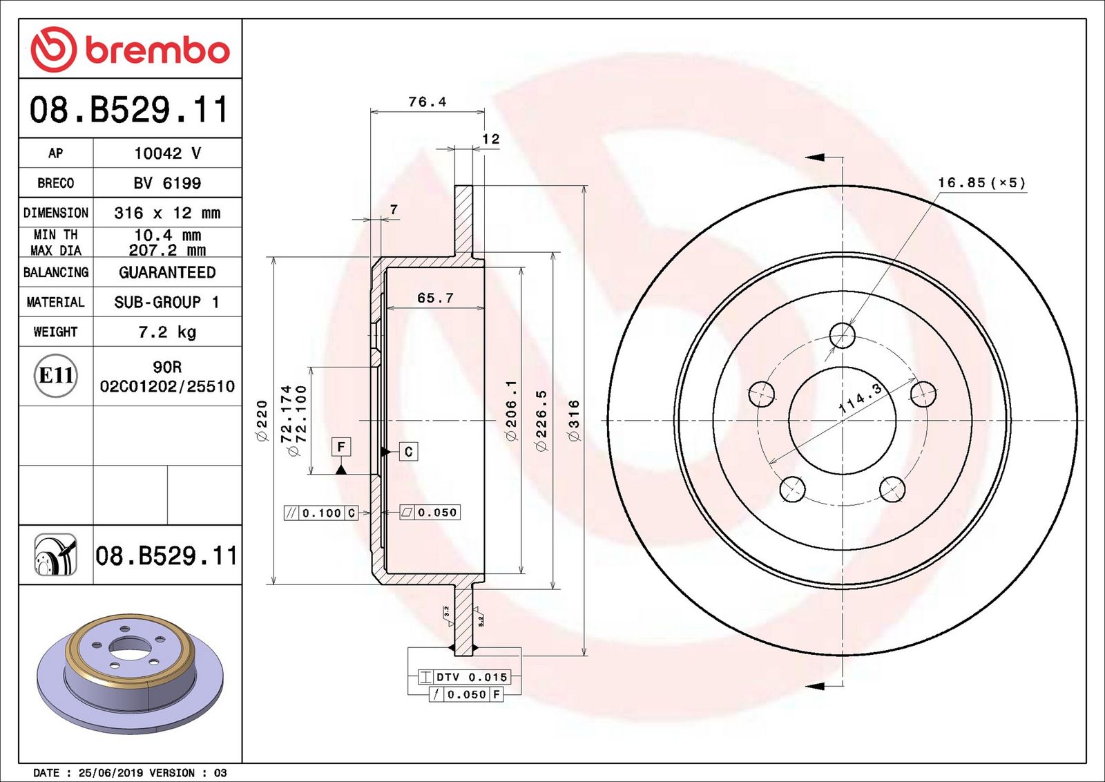 BREMBO 08.B529.11 - Bremsscheibe