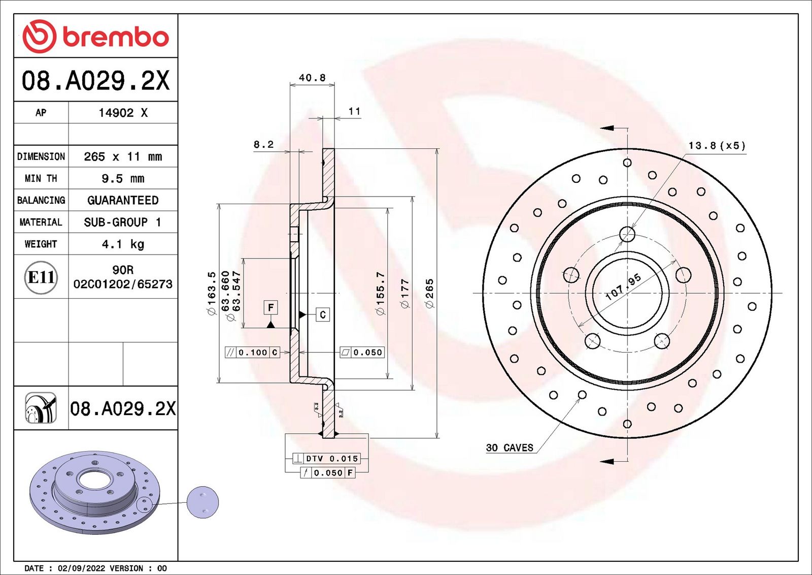 BREMBO 08.A029.2X - Bremsscheibe