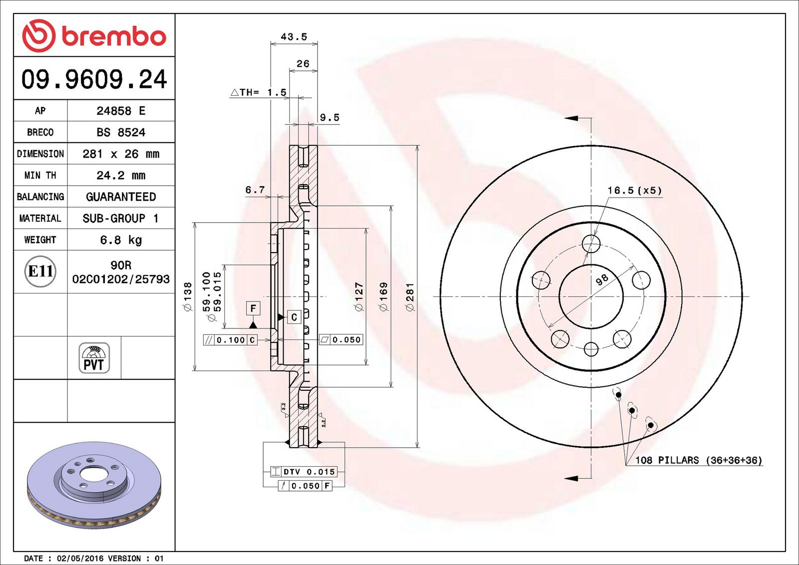 BREMBO 09.9609.24 - Bremsscheibe