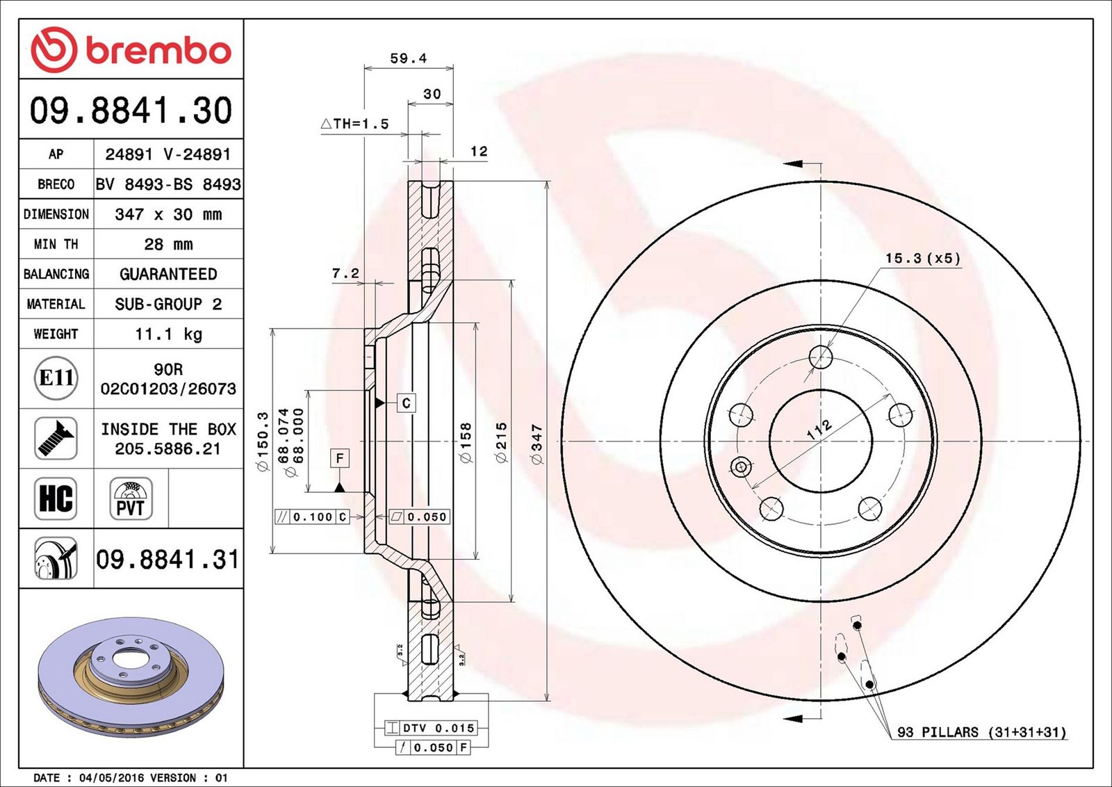 BREMBO 09.8841.31 - Bremsscheibe