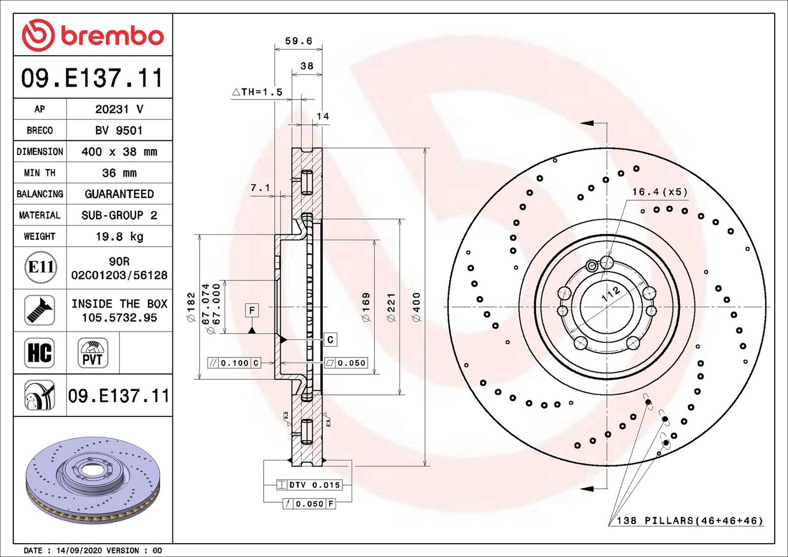 BREMBO 09.E137.11 - Bremsscheibe