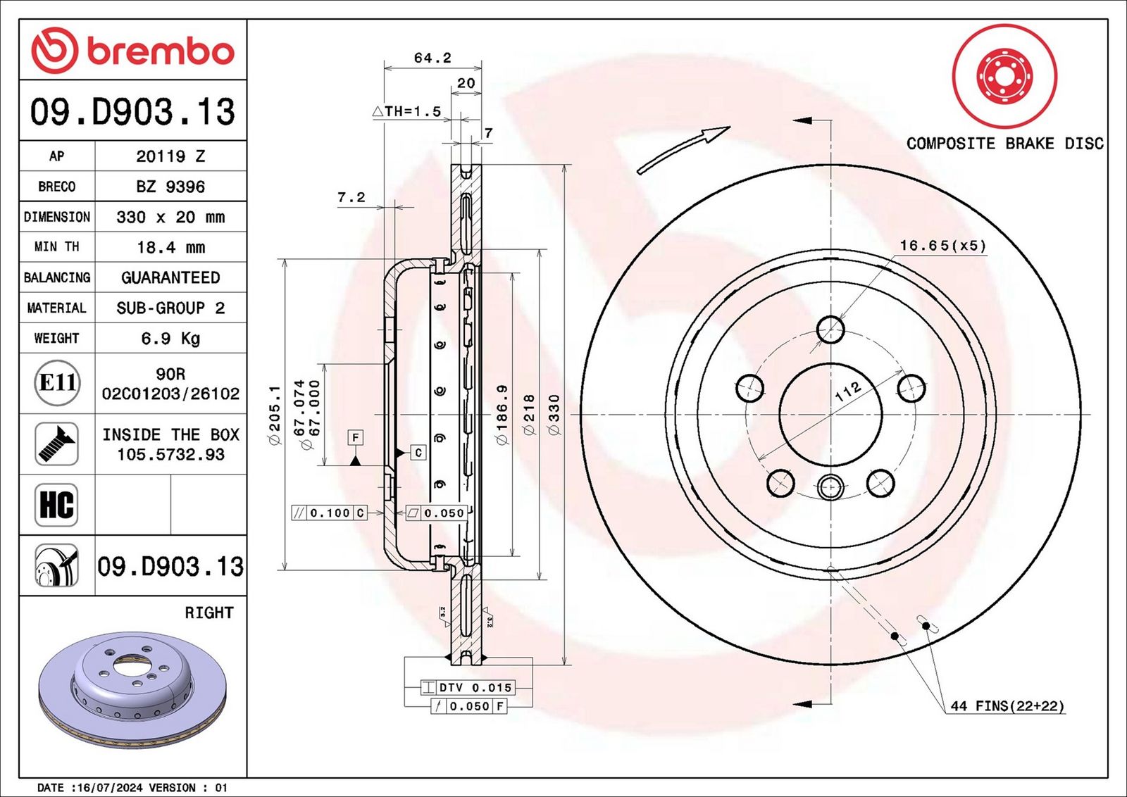 BREMBO 09.D903.13 - Bremsscheibe