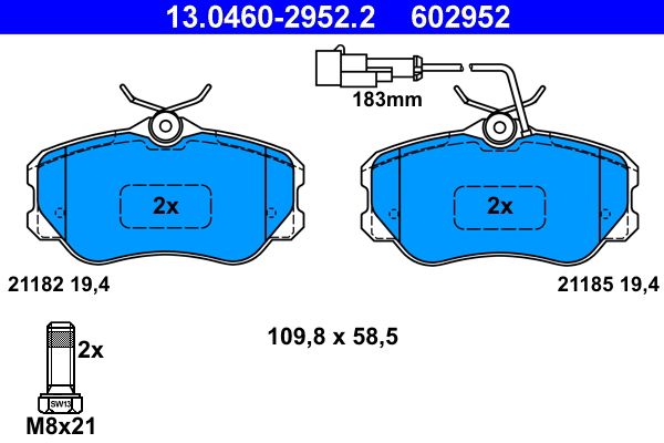 ATE 13.0460-2952.2 - Bremsbelagsatz, Scheibenbremse