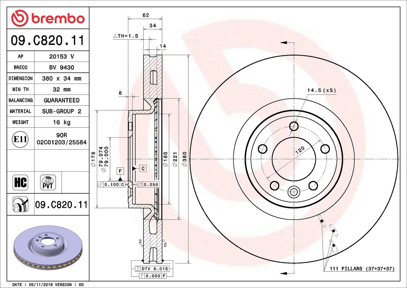 BREMBO 09.C820.11 - Bremsscheibe