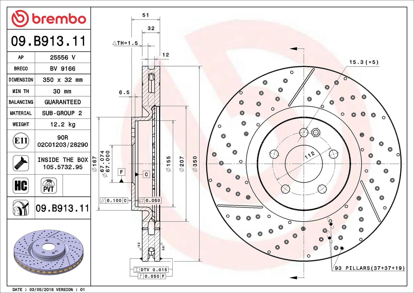 BREMBO 09.B913.11 - Bremsscheibe
