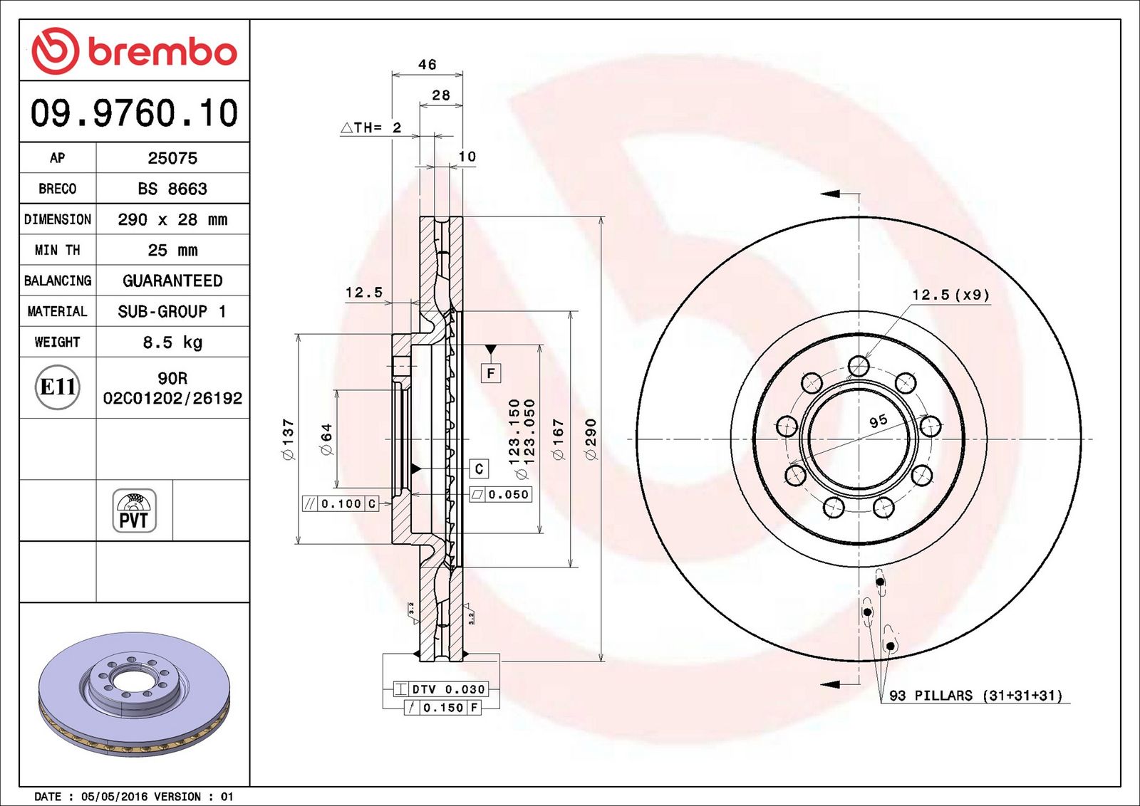 BREMBO 09.9760.10 - Bremsscheibe
