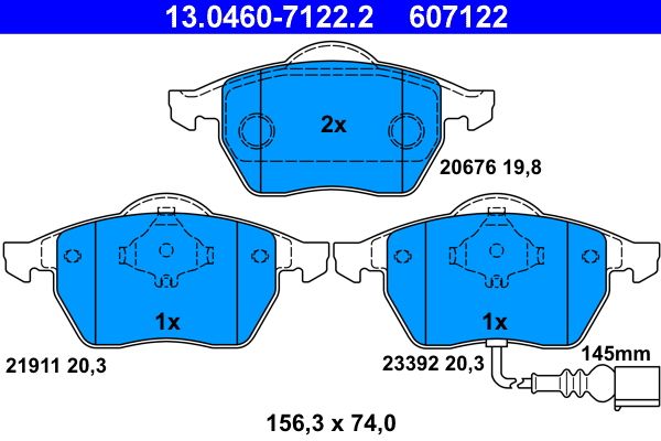ATE 13.0460-7122.2 - Bremsbelagsatz, Scheibenbremse