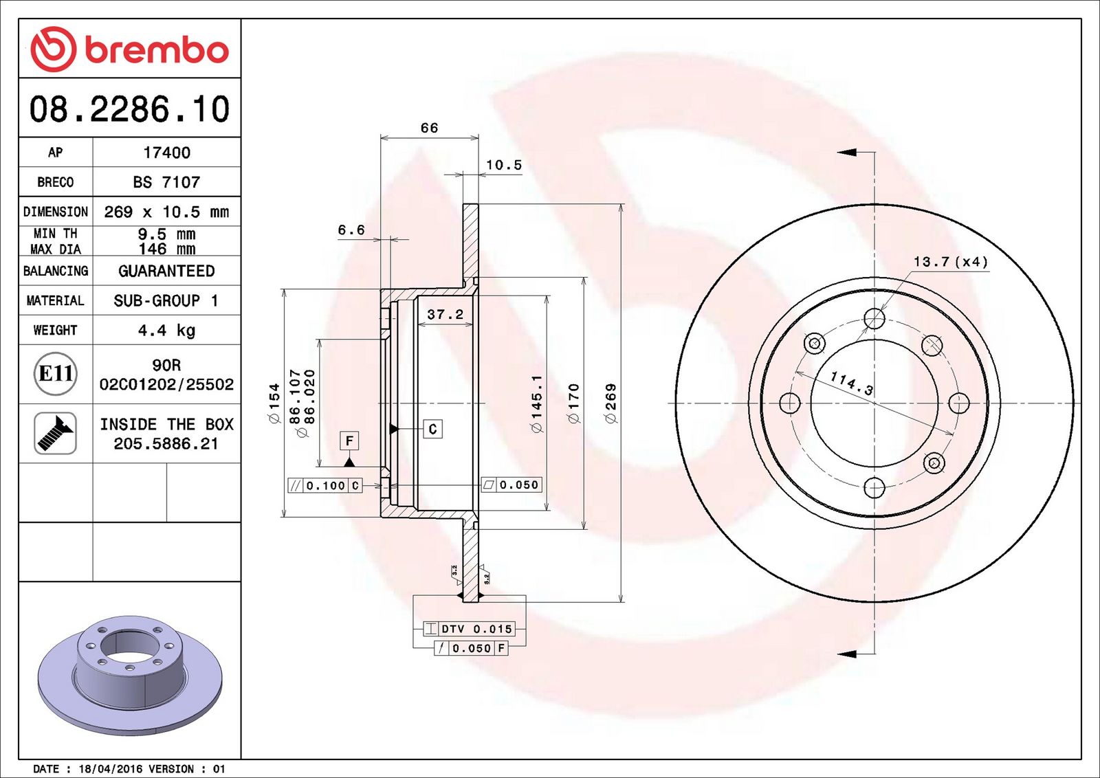 BREMBO 08.2286.10 - Bremsscheibe