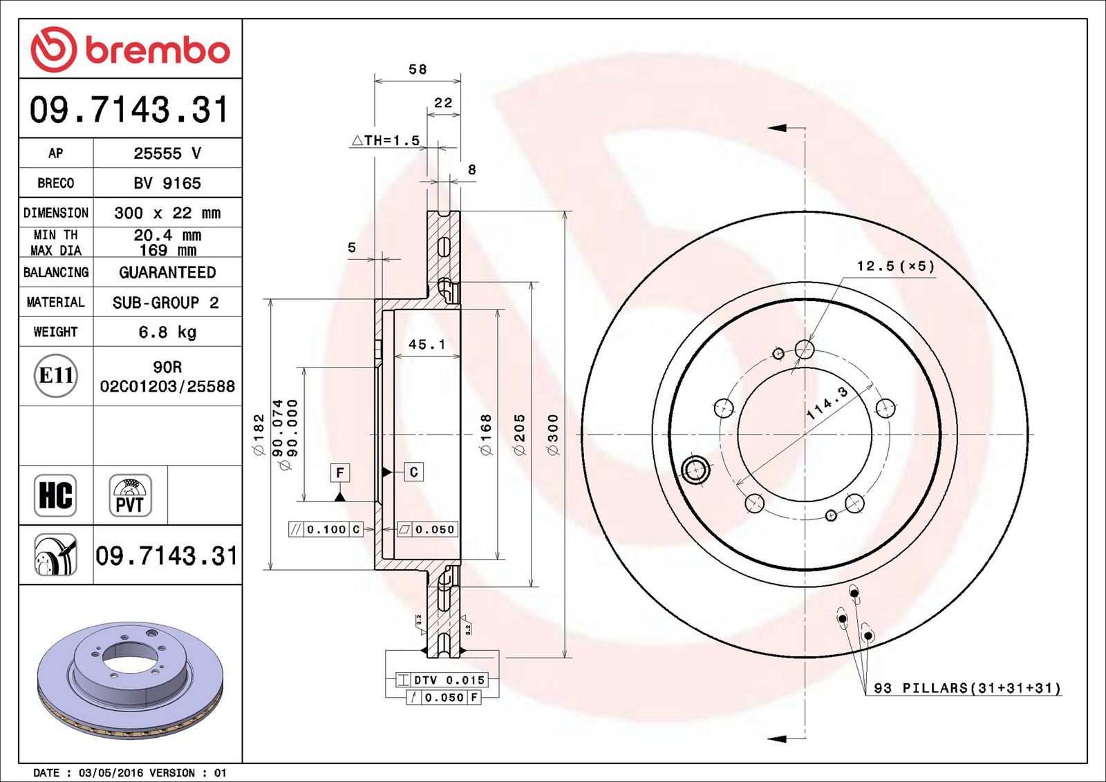 BREMBO 09.7143.31 - Bremsscheibe