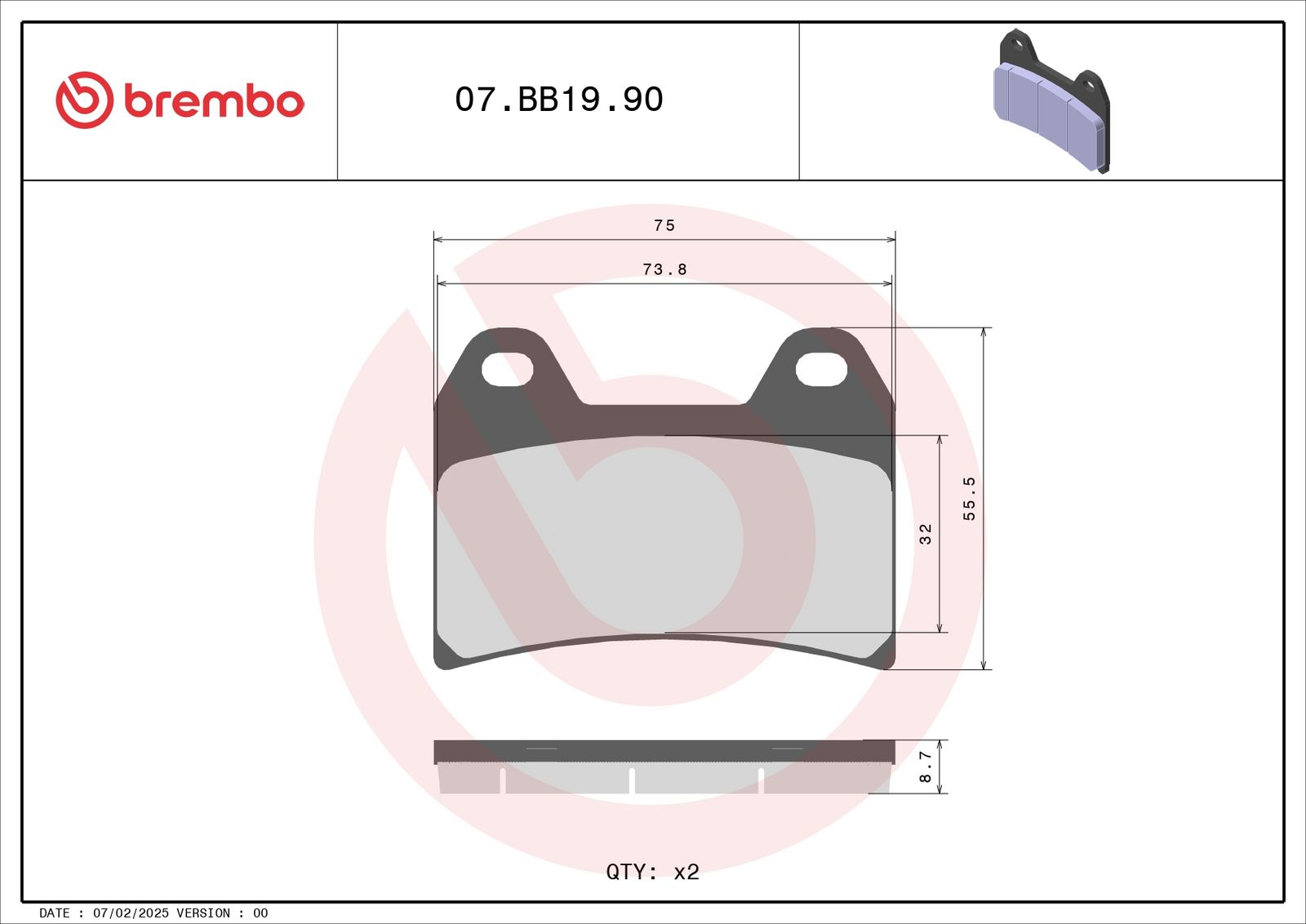 BREMBO 07BB1990 - Bremsbelagsatz, Scheibenbremse
