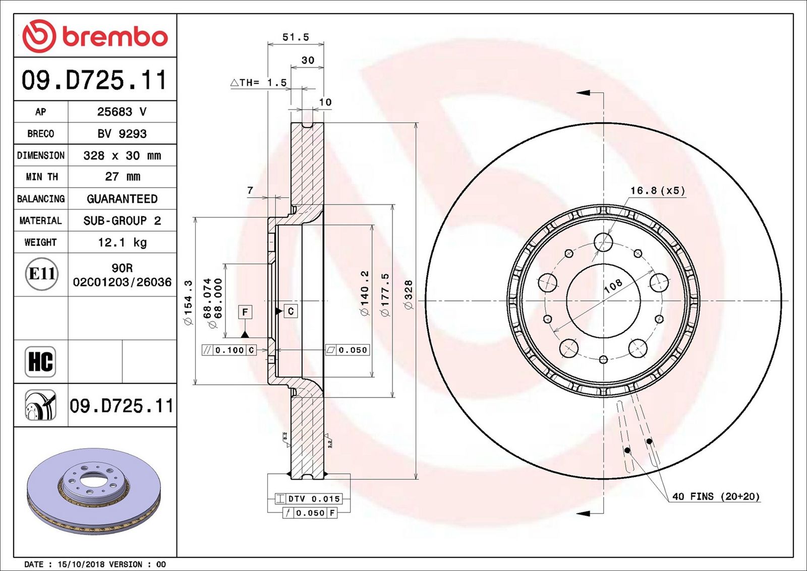 BREMBO 09.D725.11 - Bremsscheibe