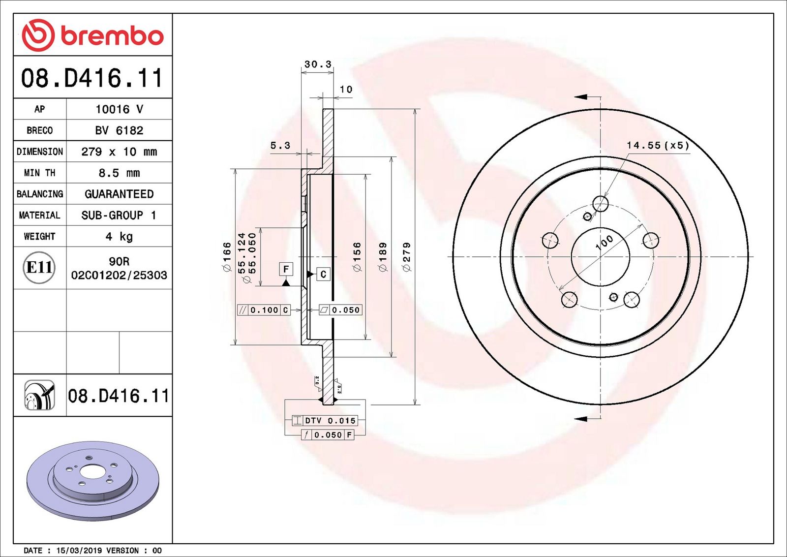 BREMBO 08.D416.11 - Bremsscheibe
