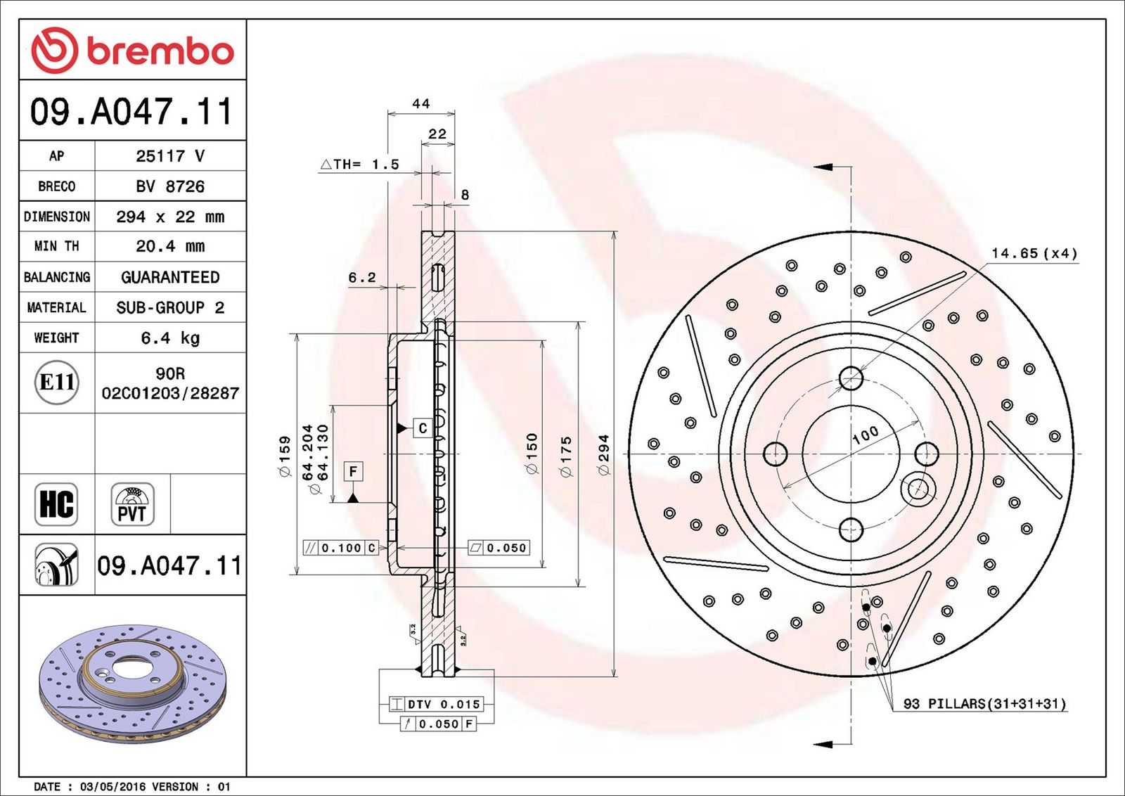 BREMBO 09.A047.11 - Bremsscheibe